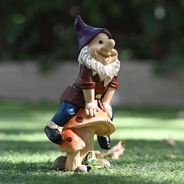 Morsom Hagegnom Statue, 19 cm Figur Utendørs Gnom Statue{F2]