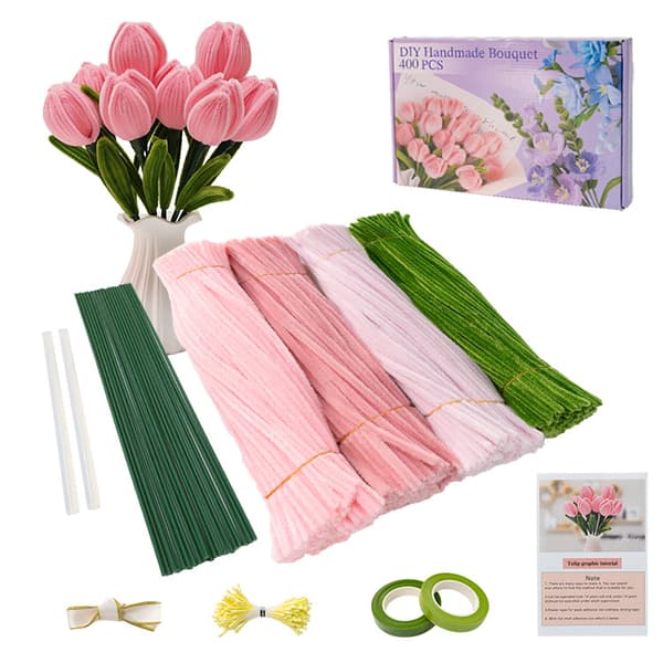 Piippurassin askartelusetti – DIY käsintehty kukkakimpputarvikesarja*Vaaleanpunainen tulppaanikombinaatio*0.8CM Light pink tulip combination 0.8CM
