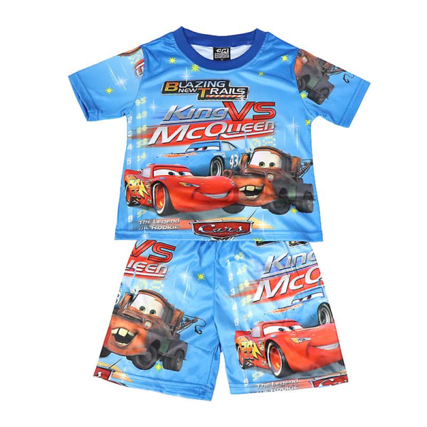 2023 New Boy's Sets Sommar Kortärmade tecknade kläder Barnkläder Barnshorts Pyjamas Outfits Bil McQueen kostym Sky blue