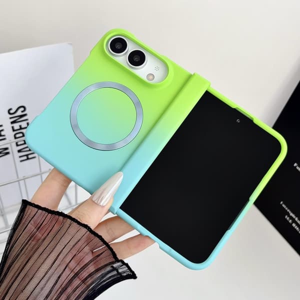 iPhone Duo Sammenleggbart Deksel, Støtsikkert Magnetisk Telefondeksel med Flytende Gradientdesign, Beskyttende Dobbeltskjermdeksel Green-blue