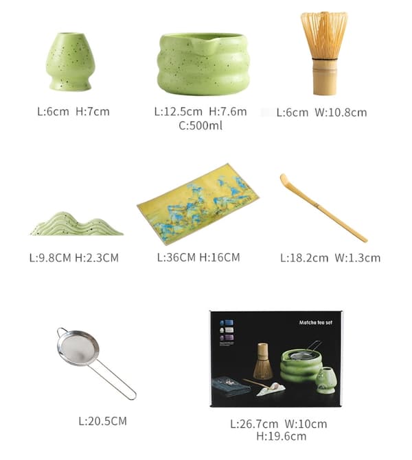 Matcha sæt - 7 dele matcha startsæt - matcha piskeris - Træ matcha sæt - grøn