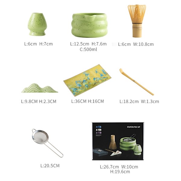 Matcha set-7 delar matcha startpaket-matcha visp-Matcha set i trä-grön
