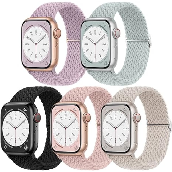 5-pack flätade stretchiga justerbara remmar som är kompatibla för Apple Watch