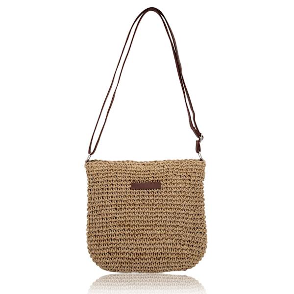Halmväska för Kvinnor, Liten Crossbody-väska för Sommarstrand med Dragkedja och Justerbar Axelrem, Boho Vävd Handgjord Axelväska (Khaki) Khaki