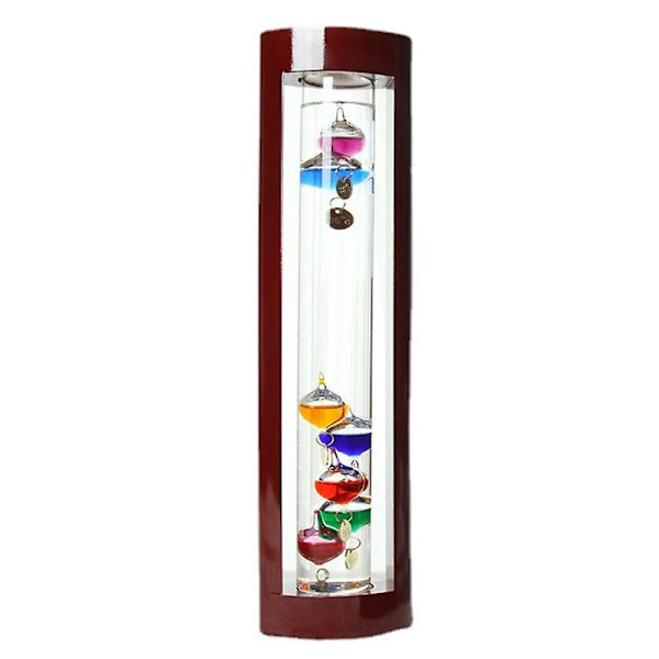 Sunrain Glas Galileo Termometer, En design med mångfärgade sfärer i en körsbärsfärgad träram-599 9*5*H28cm