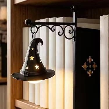 Bibliotekslantern Dekorativ Bogreolbelysning med Varm LED Natlampe Hat
