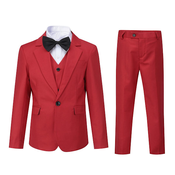 Sliktaa Drenge 3-delt Formelt Sæt Slim Fit Blazer og Vest og Bukser Rød Red 140CM