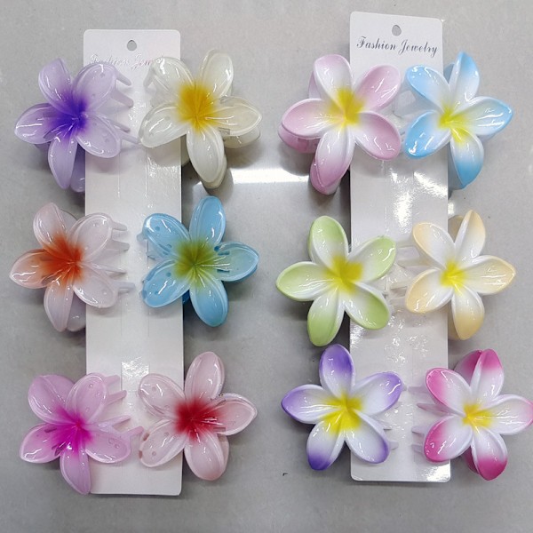 Blomsterhårklype, 7 stk. Hawaiianske blomsterhårklyper, stor klype