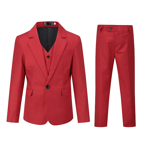 Sliktaa Pojat 3-osainen Slim Fit -puku Blazer, Liivi ja Housut Punainen Red 140CM