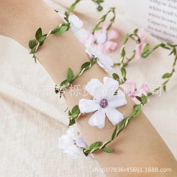 Boho Blommig Omlottarmband, Blomsterkrans i Skogsstil, Justerbart Handleds- och Pannbandsaccessoar White garland [1 piece]