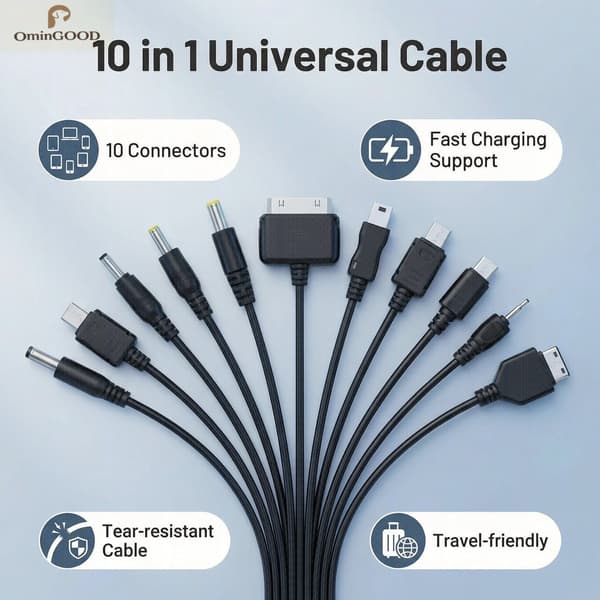 Bærbar 10-i-1 multifunksjons USB-ladekabel universell multiplugg telefonladerkabel kompatibel med alle Android-smarttelefoner 1pcs No
