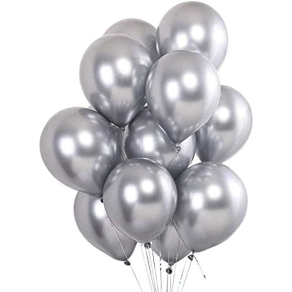Sølv Metallic Chrome Latex Ballonger, 100 Pakke 12 Tommers Runde Heliumballonger for Bryllup, Konfirmasjon, Jubileum, Babyshower, Bursdagsfest