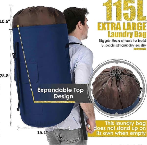 Extra stor 115L kraftig tvättryggsäck, toppmatad duffelväska med remmar, armégrön Dark blue