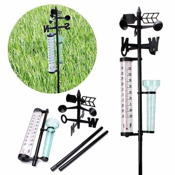 väderstation TRE-i-ett väderstation regnmätare, vindriktningsmätare regnmätare och termometer för trädgård, gård, åker