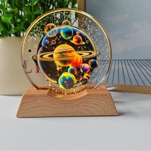 Galaxy Krystallkule LED Nattlys 3D Romlampe USB Skrivebordsdekor Soverom Stemningsbelysning Gave*6cm + varmt lys base*15 15 6cm + warm light base