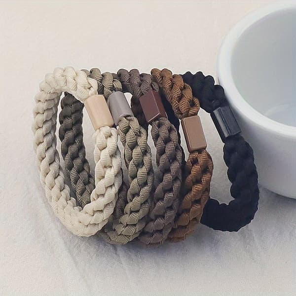 5 st Eleganta Förtjockade Hårband Flätade Hårband Elastiska Håröglor Halkfria Hästsvanshållare För Kvinnor Och Daglig Användning 5 Packs