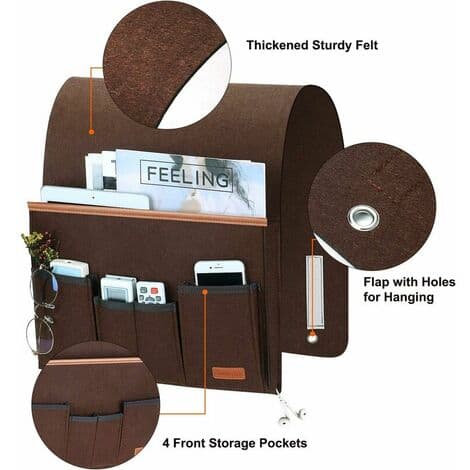 {hw} Sofa Armlene Organizer, Lenestolveske Oppbevaring med 5 Lommer, Stoldeksel for Fjernkontroll, iPad, Avis, Briller (Brun)
