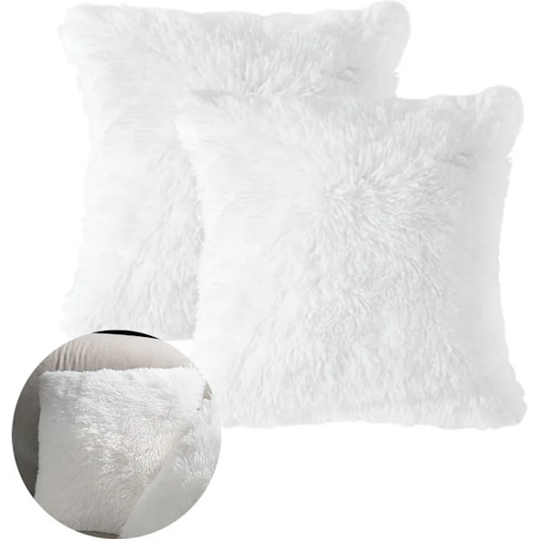Vit Dekorativt Kuddfodral 40x40 cm, Fuskpäls Lammskinn Design för Soffa