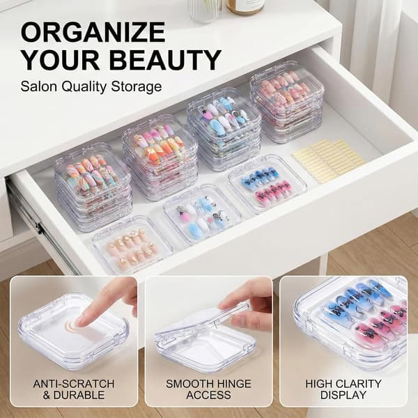 Nagelförvaringslådor, 16-pack Akryl Displayfodral för Lösnaglar, Organizer för Nagelstudior 16pcs