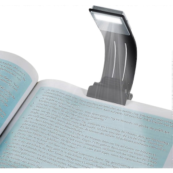 Clip-on USB genopladelig læselampe med 4 lysstyrkeniveauer, foldbart design til bøger, tablets og bærbare computere