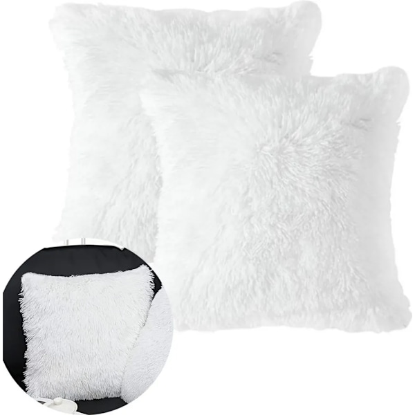 Vit Dekorativt Kuddfodral 40x40 cm, Fuskpäls Lammskinn Design för Soffa