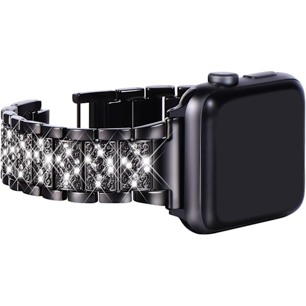 Kompatibel med Apple Watch Rem 42mm 44mm 45mm, Kvinners Glitrende Bling Krystall Stål Lenke Armbånd Erstatningsreim for iWatch Serie Svart black 42/44/45/49MM