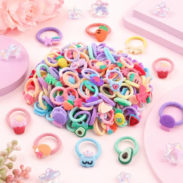 200 stk fargerike hårbånd til jenter, elastiske hårbånd til jenter, 2 modeller scrunchie jenter (frottéhårbånd og tommelhårbånd)