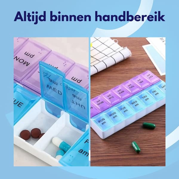 Pilleæske til 7 dage - 14 rum morgen og aften pilleæske - Medicinetui Blue/Purple/White