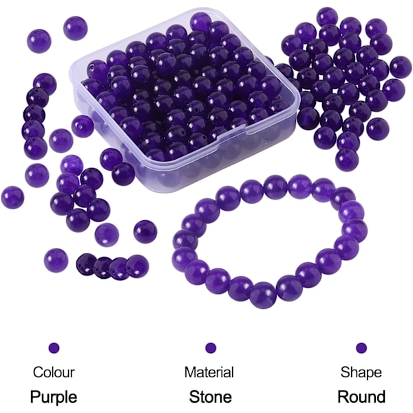 100 stk. 8 mm naturlige ametyststeinperler, krystallperler for smykkelaging, runde lilla løse edelstensperler{F2}