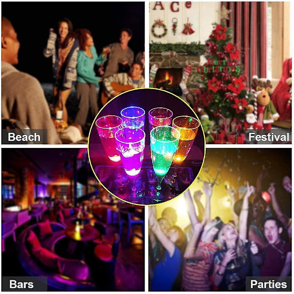 6-pak LED vinglas, champagneglas, lysende glas, LED væskeaktiverede champagneglas