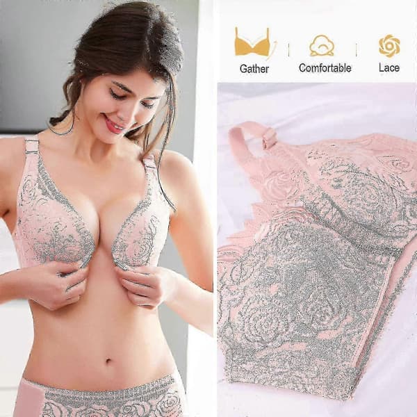 Floral Secrets Comfort Rose BH för kvinnor - Plus Size Frontstängning Push Up, Trådlös & Sömlös Lyft-BH Black 48-110E