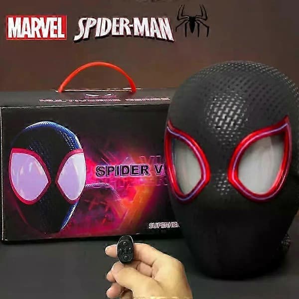 2025 Spider-Man elektronisk maske, Miles Morales Cosplay hodeplagg, fjernkontroll, 1:1 skala samleobjekt gaveleke Manuell versjon{F2} Manual version With box