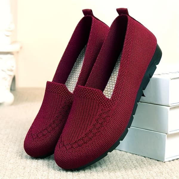 Sneakers, lette åndbare slip-on loafers til kvinder - afslappede sommersko med elastiske sider, fodstøtte og blød indersål EU 35 【Röd】