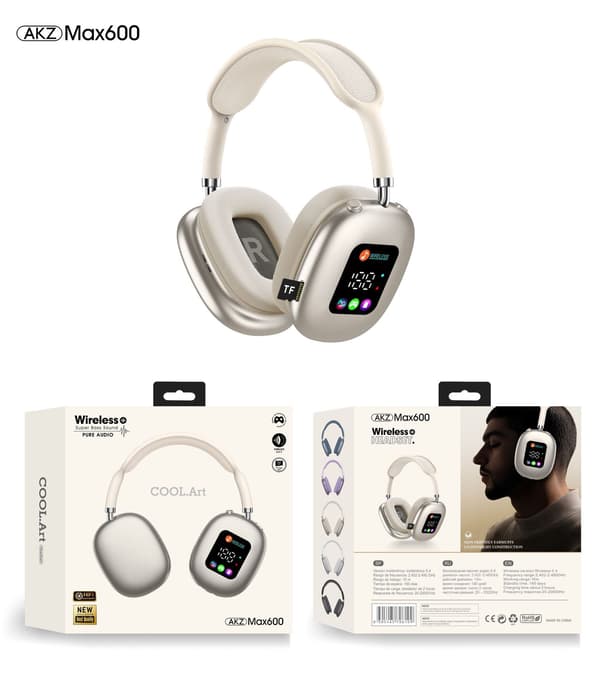 AKZ MAX600 Trådlösa Bluetooth Over-Ear Hörlurar med Digital Display, Hemmabruk gold