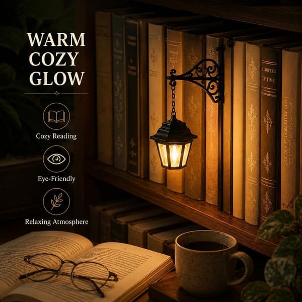 Bibliotekslantern Dekorativ Bogreolbelysning med Varm LED Natlampe Witch