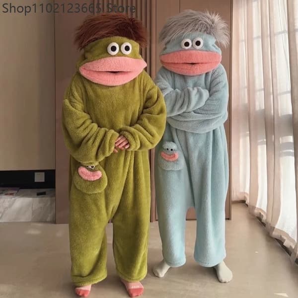 Vinter Tyk Koralfleece Monster Onesie Pyjamas Grim Sød Varm Cosplay Jumpsuit Til Voksne blue L 165-175CM