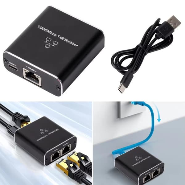 RJ45 Switch med Port 1000 Mbps Netværk 1 til 2 Gigabit Ethernet Splitter Kompatibel med Computer, Switch, Router, TV Box(f2)