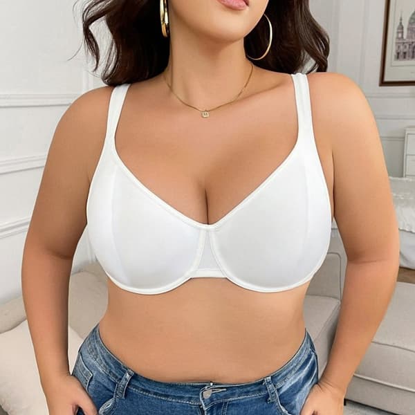 Dame BH med fuld dækning, Plus Size Sømløs Trådløs BH, Hverdags Komfort Undertøj*85D*Hvid White 85D