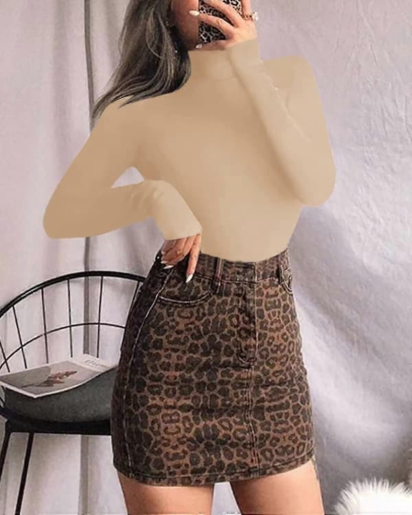 Langærmet Mock Neck Bodysuit til kvinder Jumpsuit Top Long Sleeve Nude Small