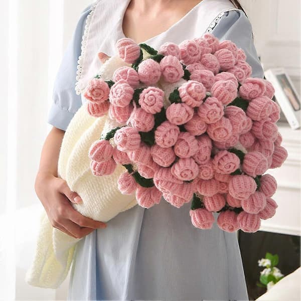 Færdigt blomsterbuket-tæppe håndlavede foldbare roser til boligindretning Gave Pink 160cm