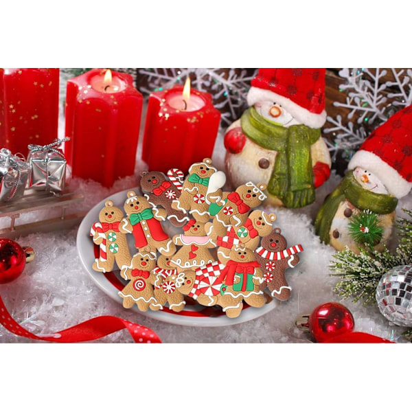 12 stk Pepperkake-menn Pynt til Juletreet, Assorterte Plast Pepperkakefigurer Pynt, Juletre Hengepynt, 3 Tommer Høy