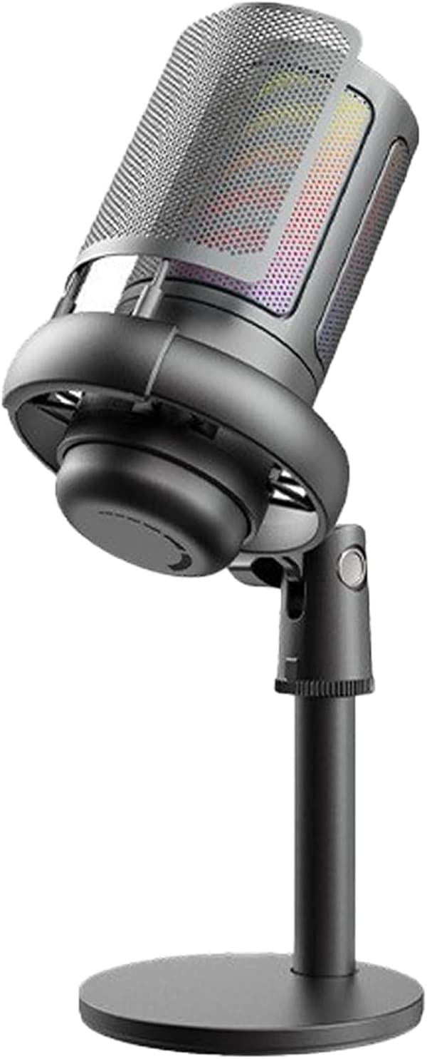 RGB Gaming Mikrofon til Computer USB PC PS4 PS5 Mac Telefon Podcast Mikrofon med Touch Mute Gain Kontrol til Streaming Optagelse Sort