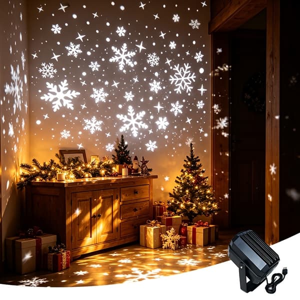 USB Indendørs Sæsonbestemt Projektionslys med Dynamiske Snefnug- og Julemønstre - High-End Juledekorationsgave Christmas Projector Lights 1pc