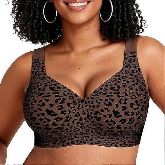 Trådløs Jelly BH Støttende Sømløs Komfort Lett Hverdags-BH for Kvinner Kaffe Leopard Coffee Leopard 4XL