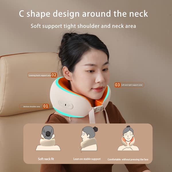 U-format massagekudde, bärbar elektrisk nackskydd, nackvärmare, konstant temperatur, värmekompress och 10-minuters timer