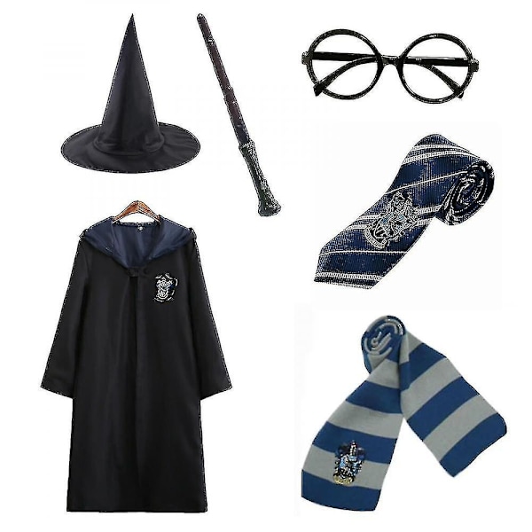 Harry Potter 6-delt Sett Magisk Trollmann Kostyme Kappe Z - Perfekt blå blue 155cm (11-12 years)