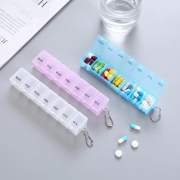 Ukentlig pilleorganisator - 7-dagers medisinboks - Pilleetui for vitaminer Hvit white