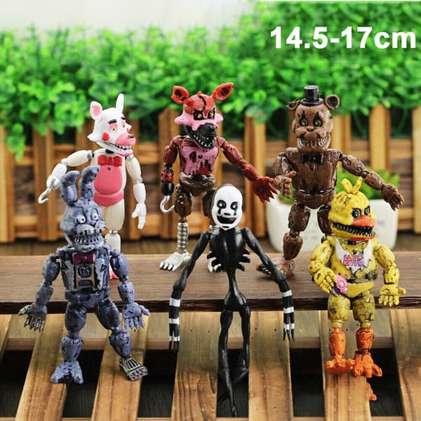 6-delt FNAF FIVE NIGHTS AT FREDDY'S SÆT med leddelte actionfigurer{hw}