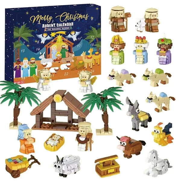 Gör-det-själv Julkalender Jesus Födelse Bricks Leksaker 24 Dagar Nedräkning Julkalendrar Jul Heminredning C