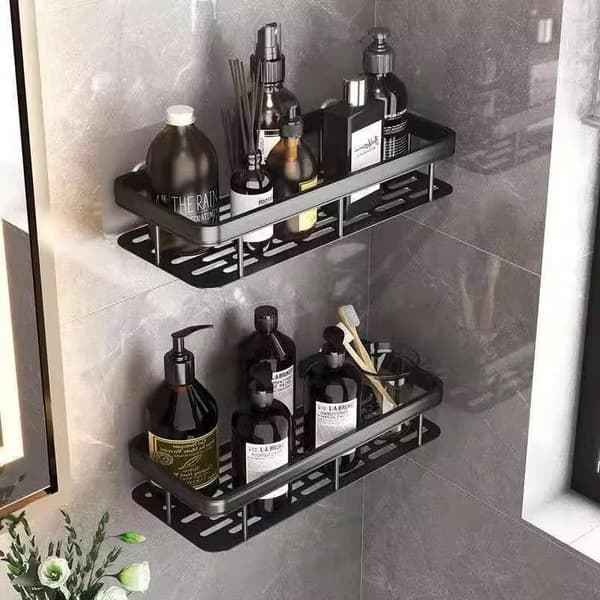Vægmonteret brusehylde til shampoo - Badeværelseshåndklædeholder, Fritstående diamantstativ, Hjørne rektangulær hylde Silver-B-1PCS